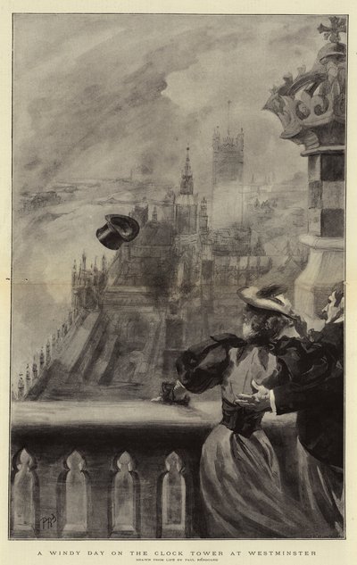 A Windy Day on the Clock Tower at Westminster by Charles Paul Renouard